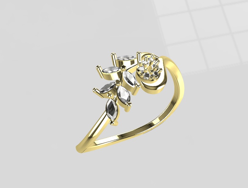 leaf ring 3D print model_2