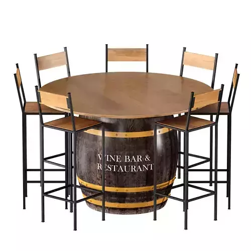 Barrel table with bar stools for bar restaurant cafe