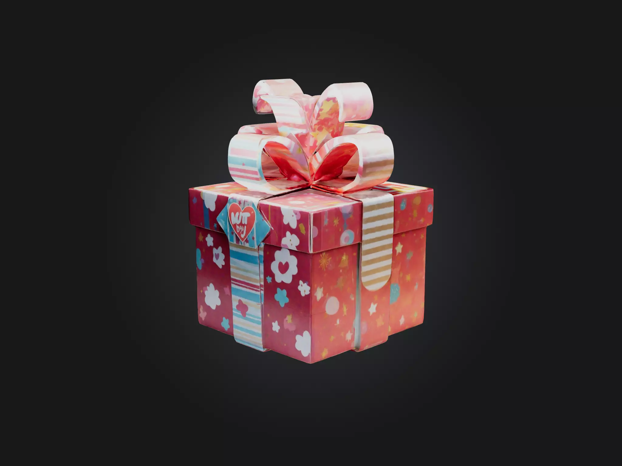 Cartoon Gift Box Low-poly 3D model_0