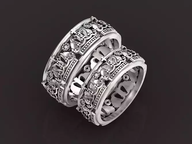 couple wedding rings with crowns 1451