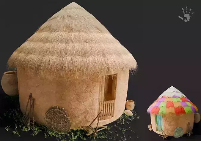 African Mud Hut 3D Low-poly 3D model