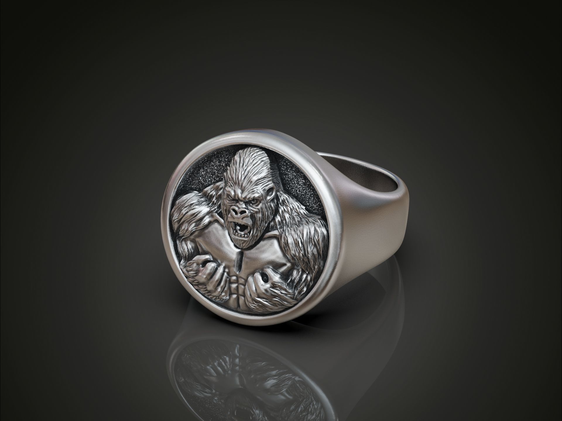 Angry Gorilla Statement Ring Round Detailed 3D print model_4