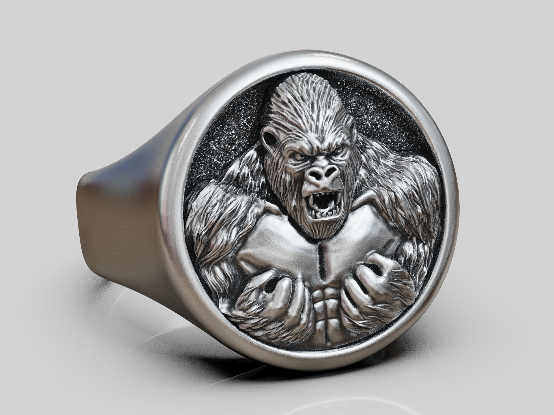 Angry Gorilla Statement Ring Round Detailed 3D print model_7