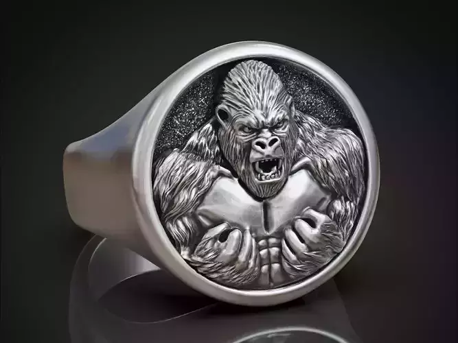 Angry Gorilla Statement Ring Round Detailed