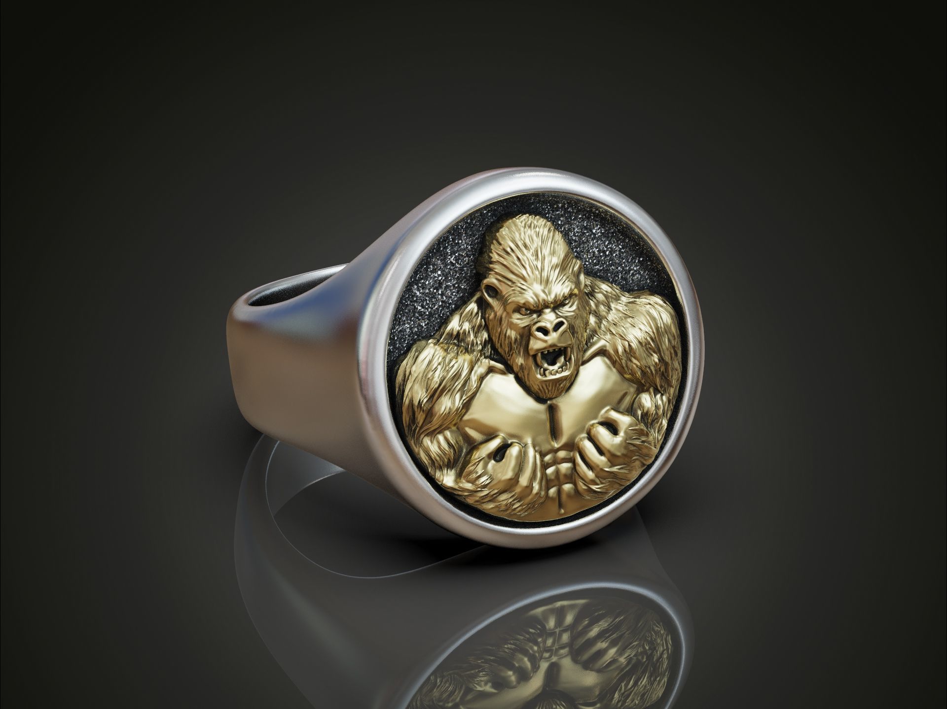 Angry Gorilla Statement Ring Round Detailed 3D print model_3