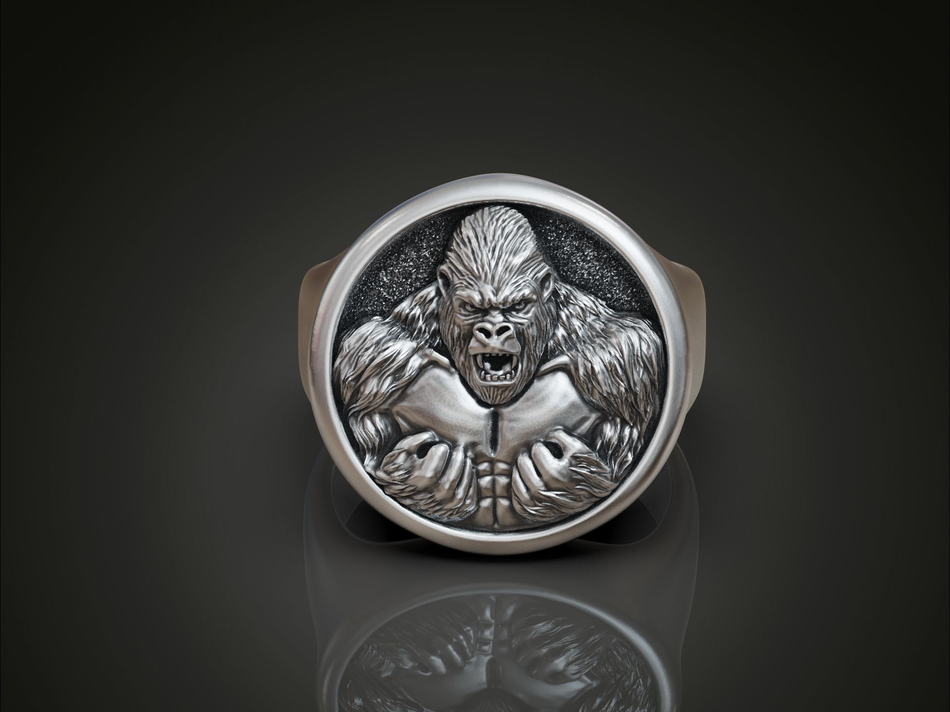 Angry Gorilla Statement Ring Round Detailed 3D print model_1