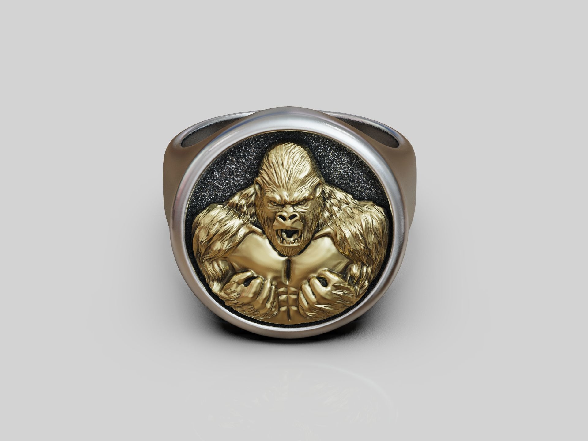 Angry Gorilla Statement Ring Round Detailed 3D print model_11