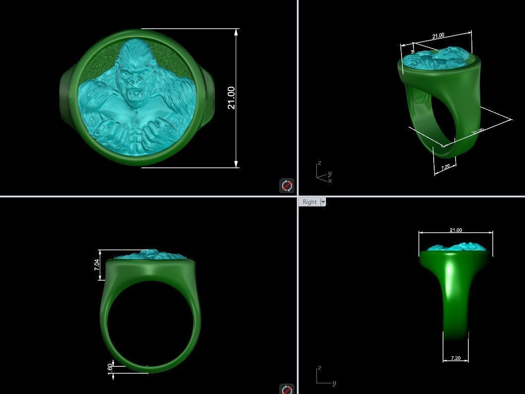 Angry Gorilla Statement Ring Round Detailed 3D print model_14