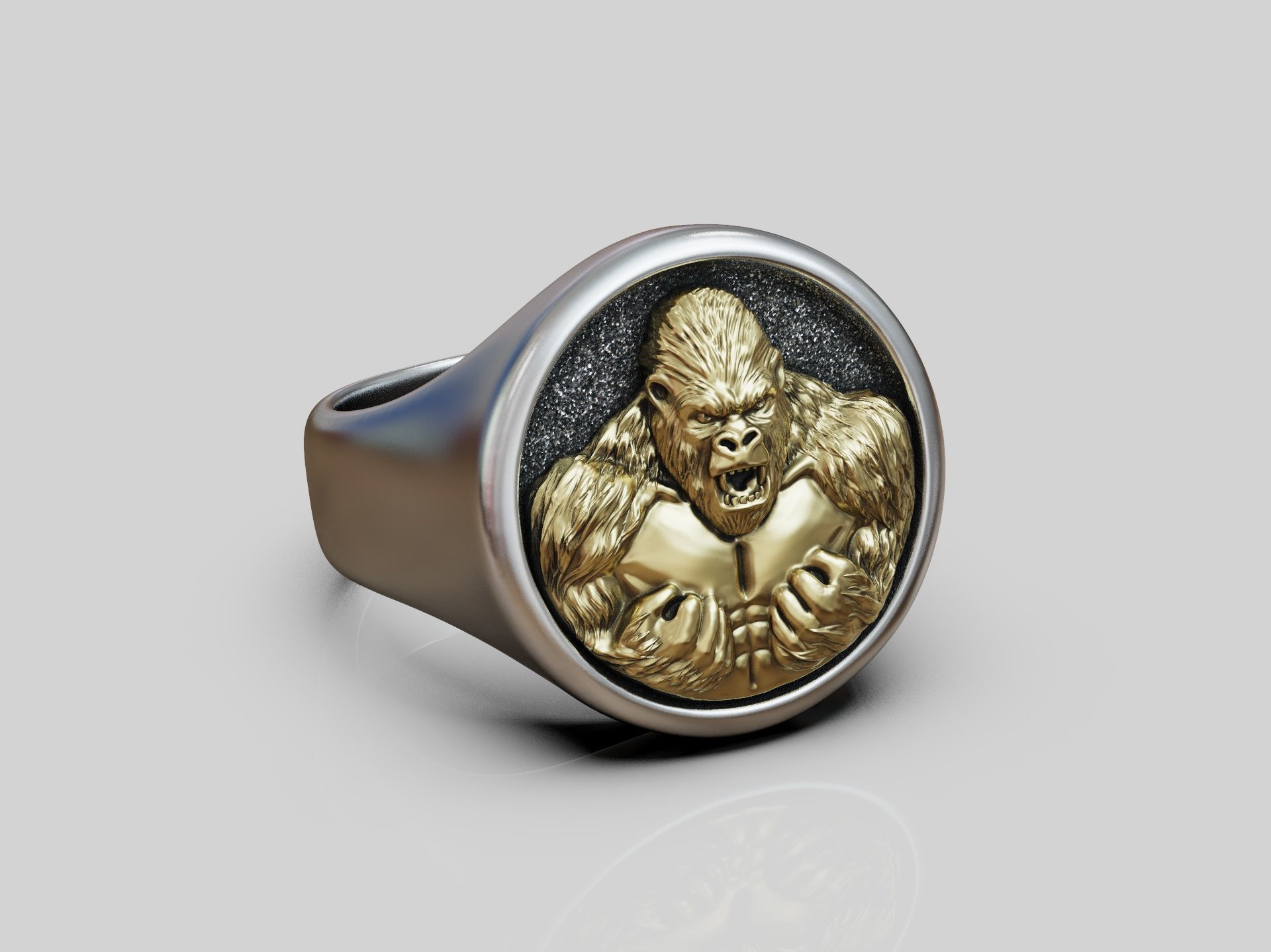 Angry Gorilla Statement Ring Round Detailed 3D print model_9