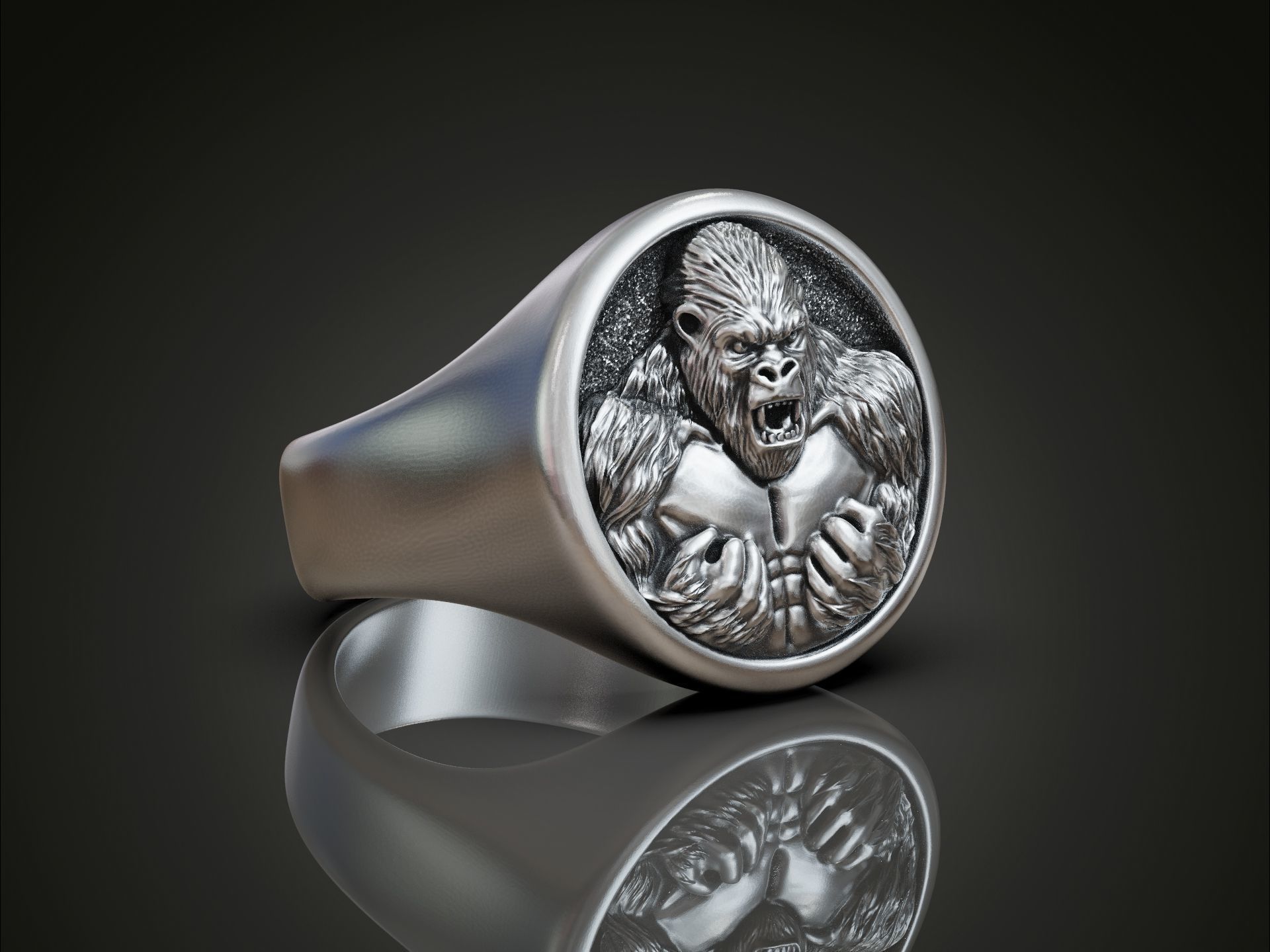 Angry Gorilla Statement Ring Round Detailed 3D print model_5