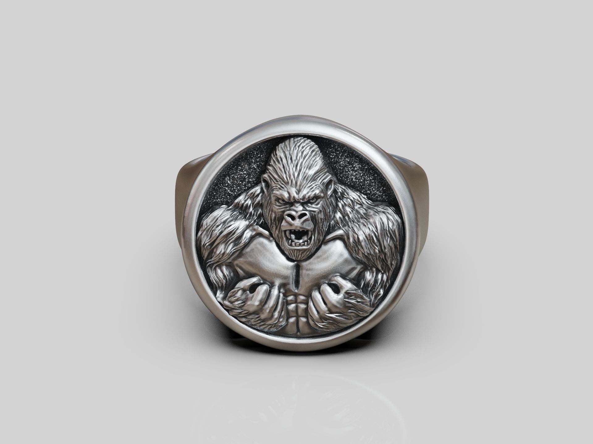 Angry Gorilla Statement Ring Round Detailed 3D print model_8