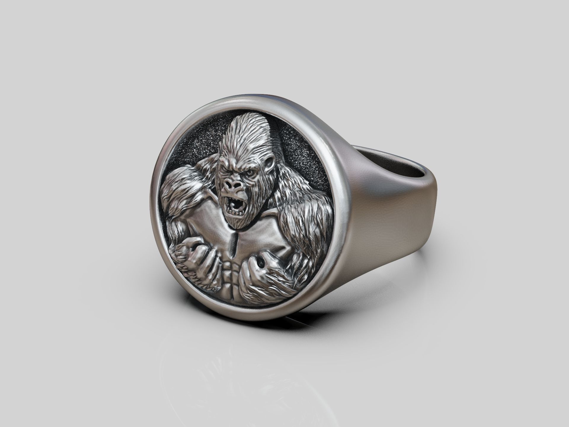 Angry Gorilla Statement Ring Round Detailed 3D print model_10