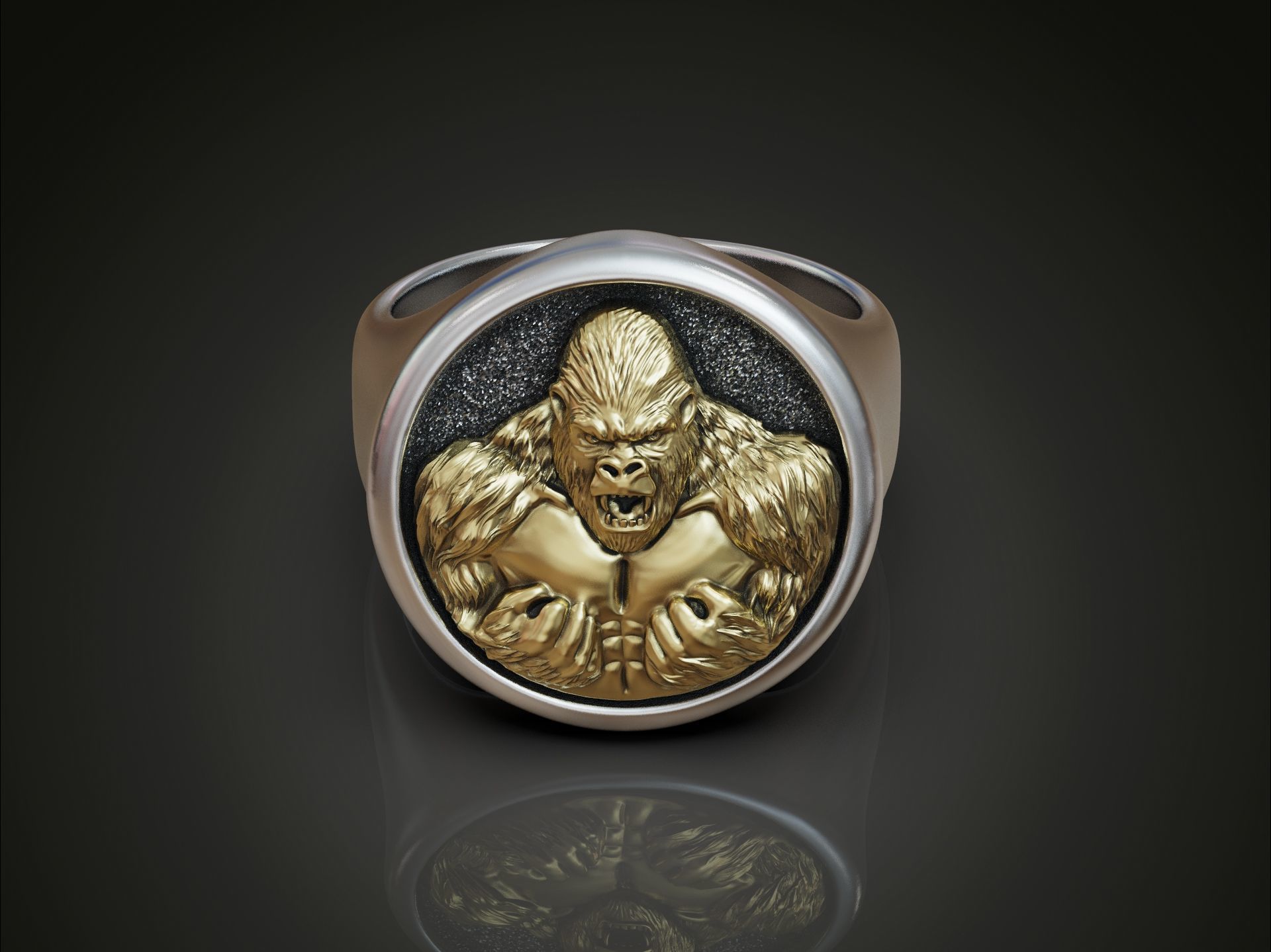 Angry Gorilla Statement Ring Round Detailed 3D print model_2