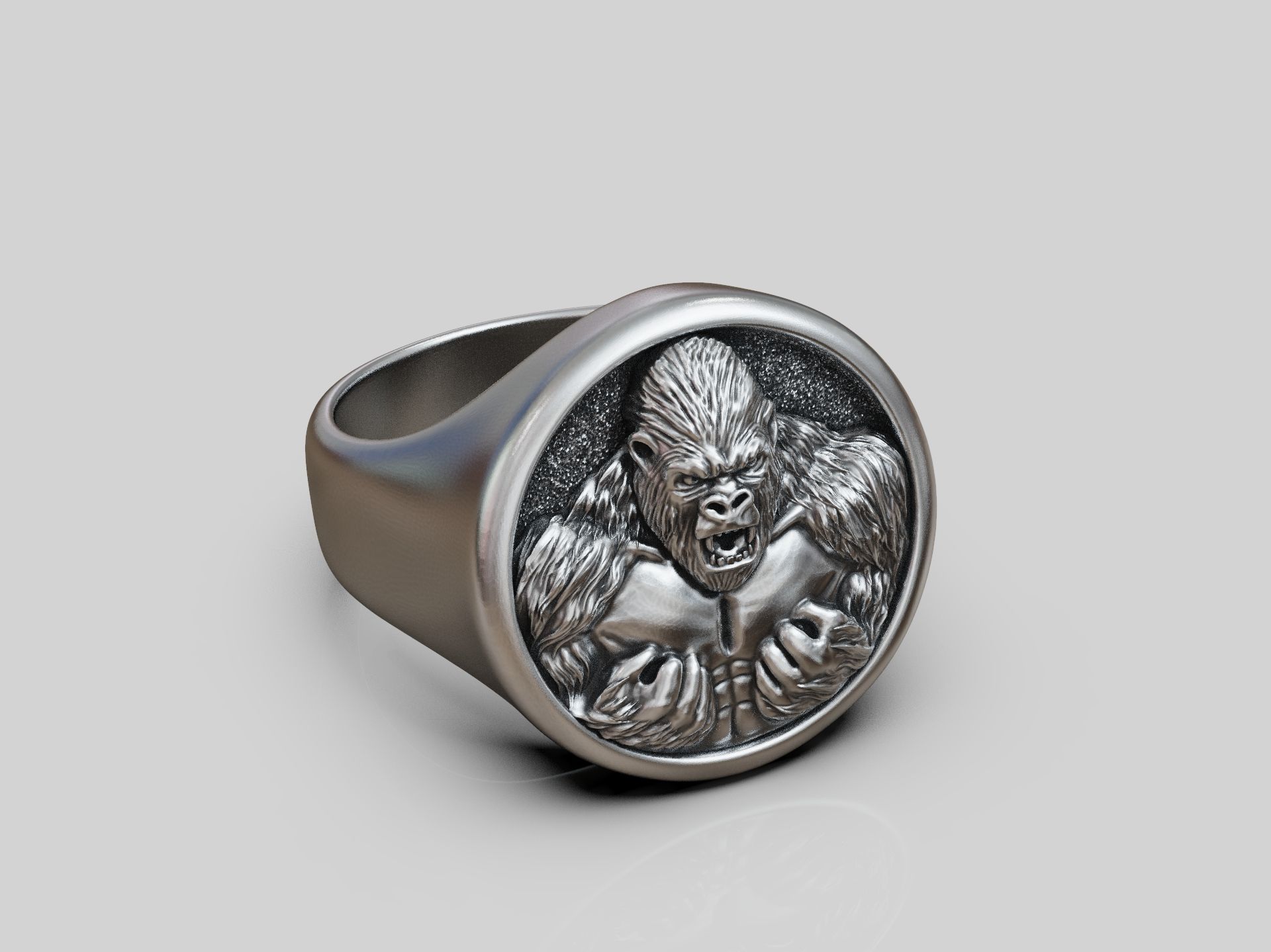 Angry Gorilla Statement Ring Round Detailed 3D print model_12