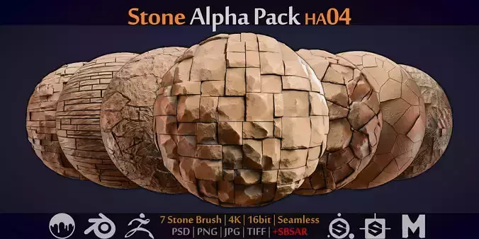 Stone and Tile Alpha Brush - HA04 - 4K - 16bit - SBSAR Texture