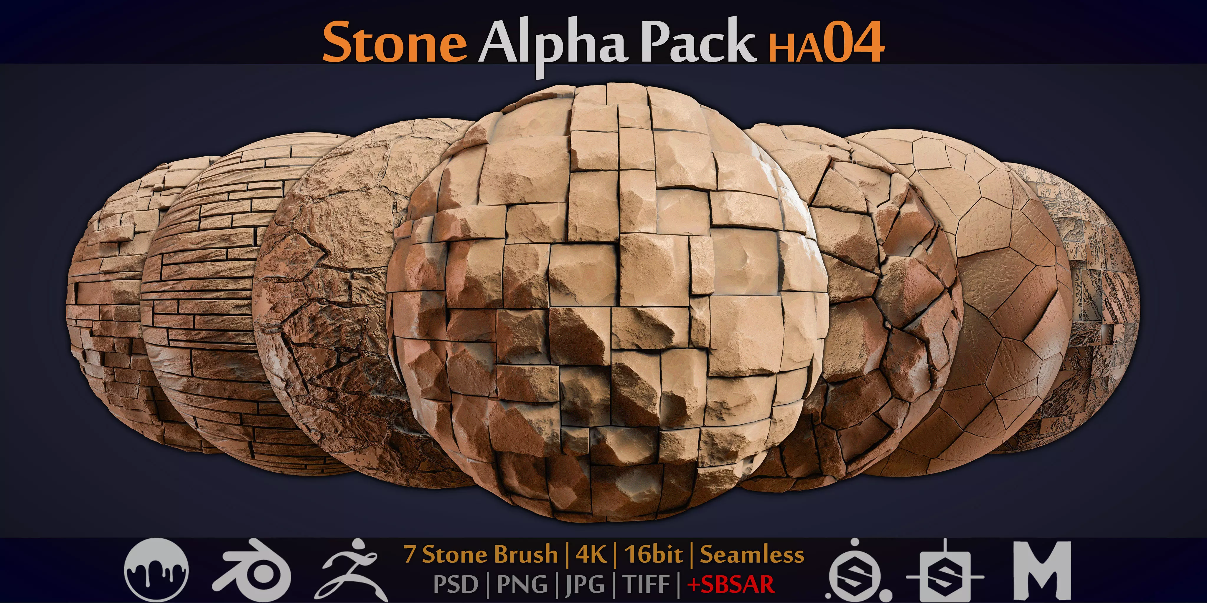 Stone and Tile Alpha Brush - HA04 - 4K - 16bit - SBSAR Texture_0