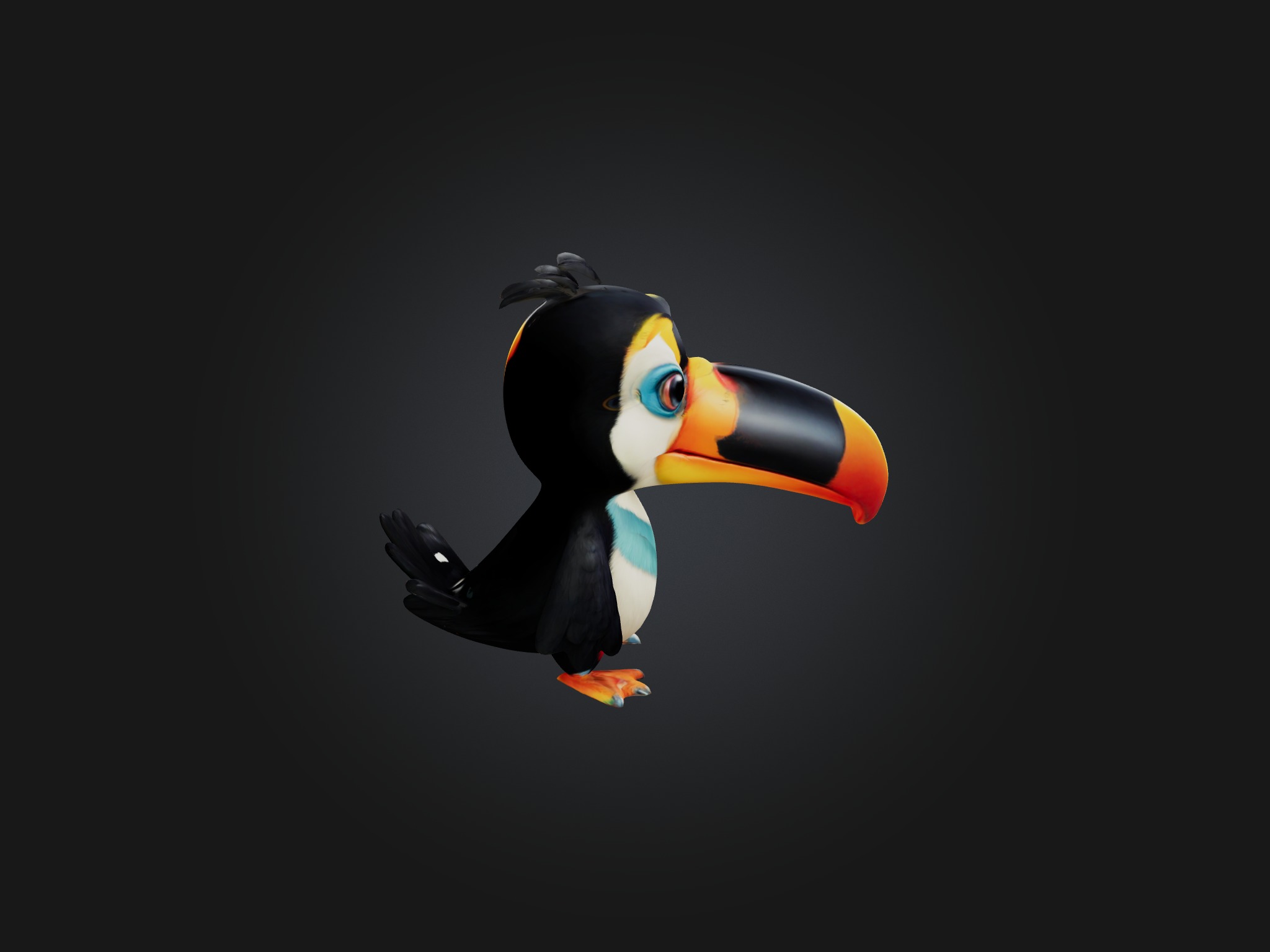 Cartoon Toucan Low-poly 3D model_4