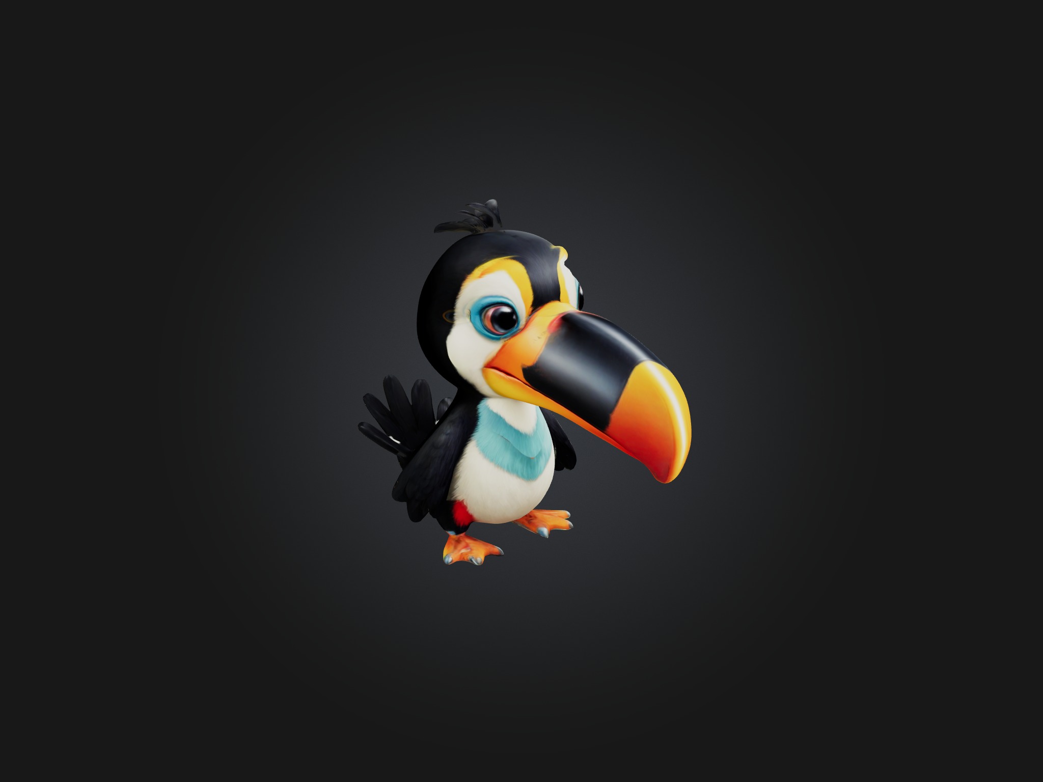 Cartoon Toucan Low-poly 3D model_7