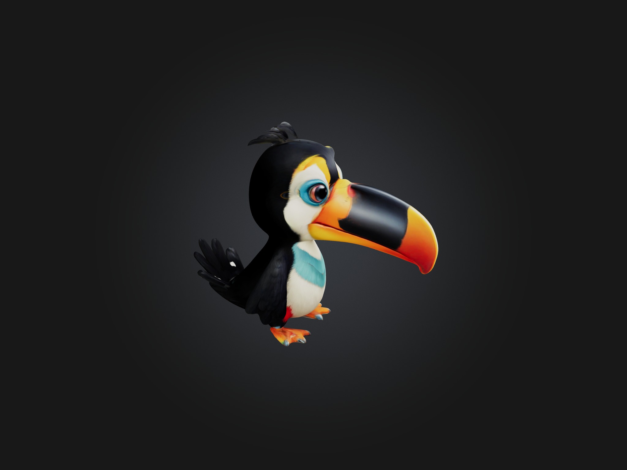 Cartoon Toucan Low-poly 3D model_8