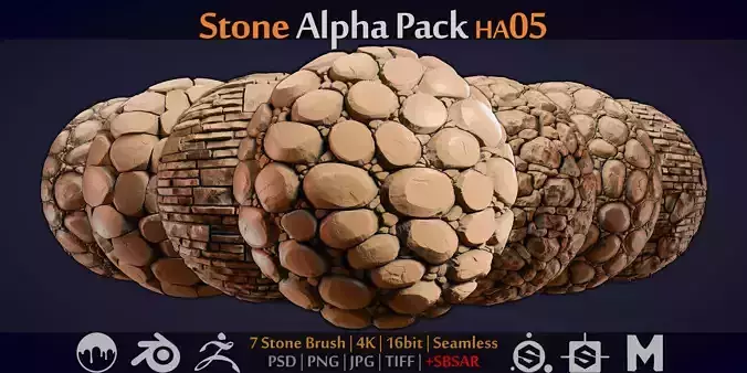 Stone and Brick Alpha Brush - HA05 - 4K - 16bit - SBSAR