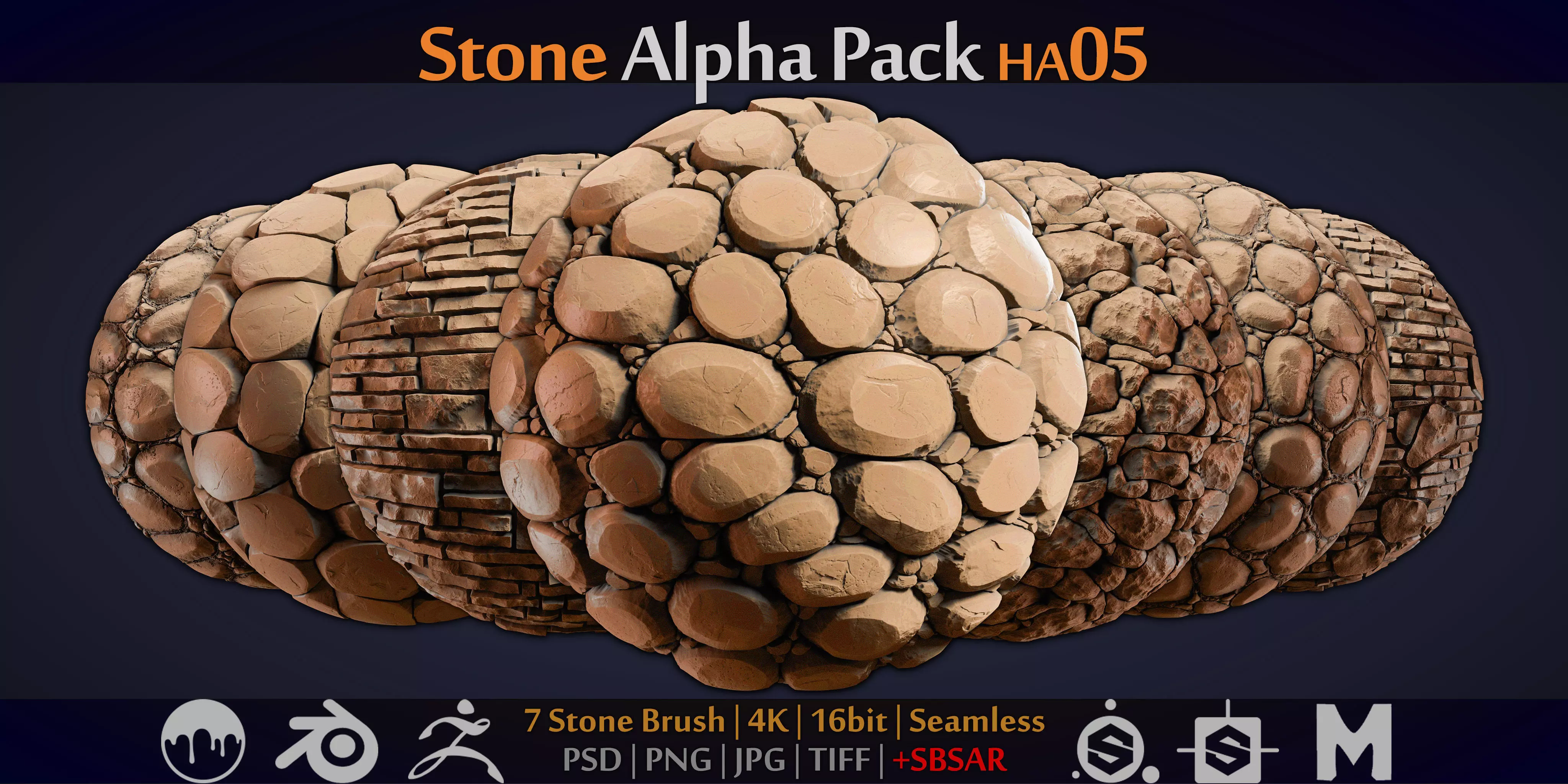Stone and Brick Alpha Brush - HA05 - 4K - 16bit - SBSAR 3D model