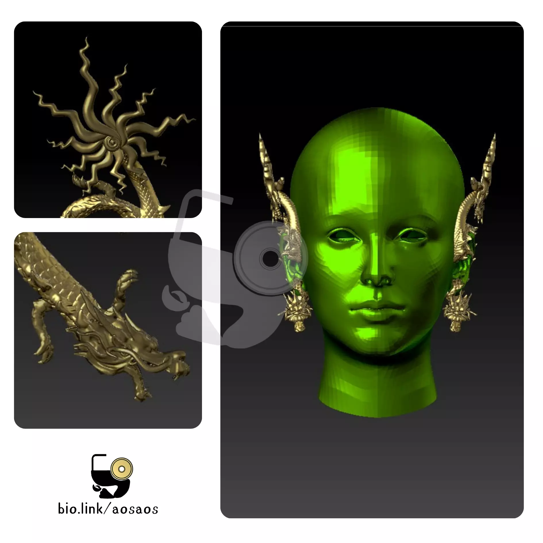 Earring dragon for fashion STL OBJ 3D print model_0