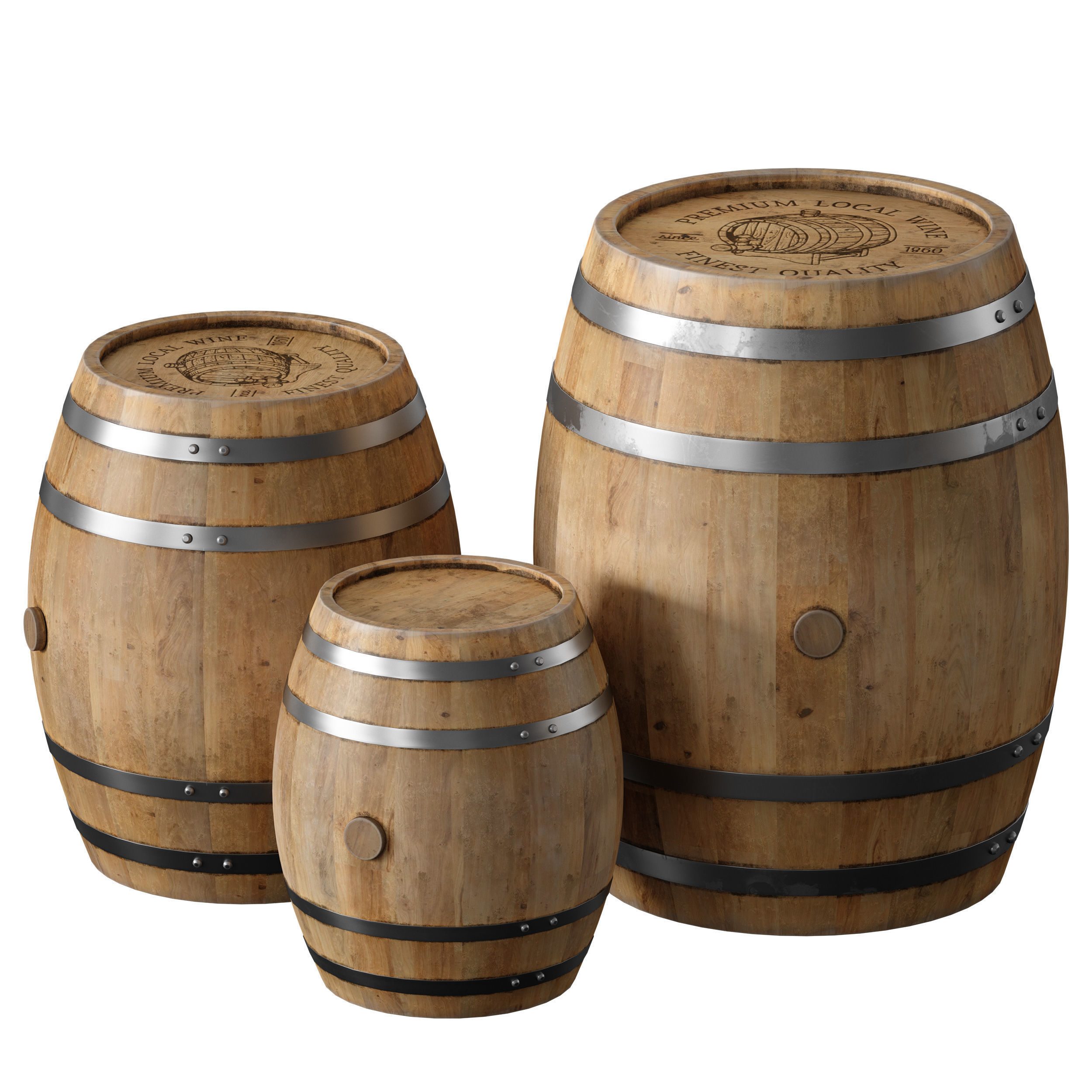 Wooden barrels 3D model_4