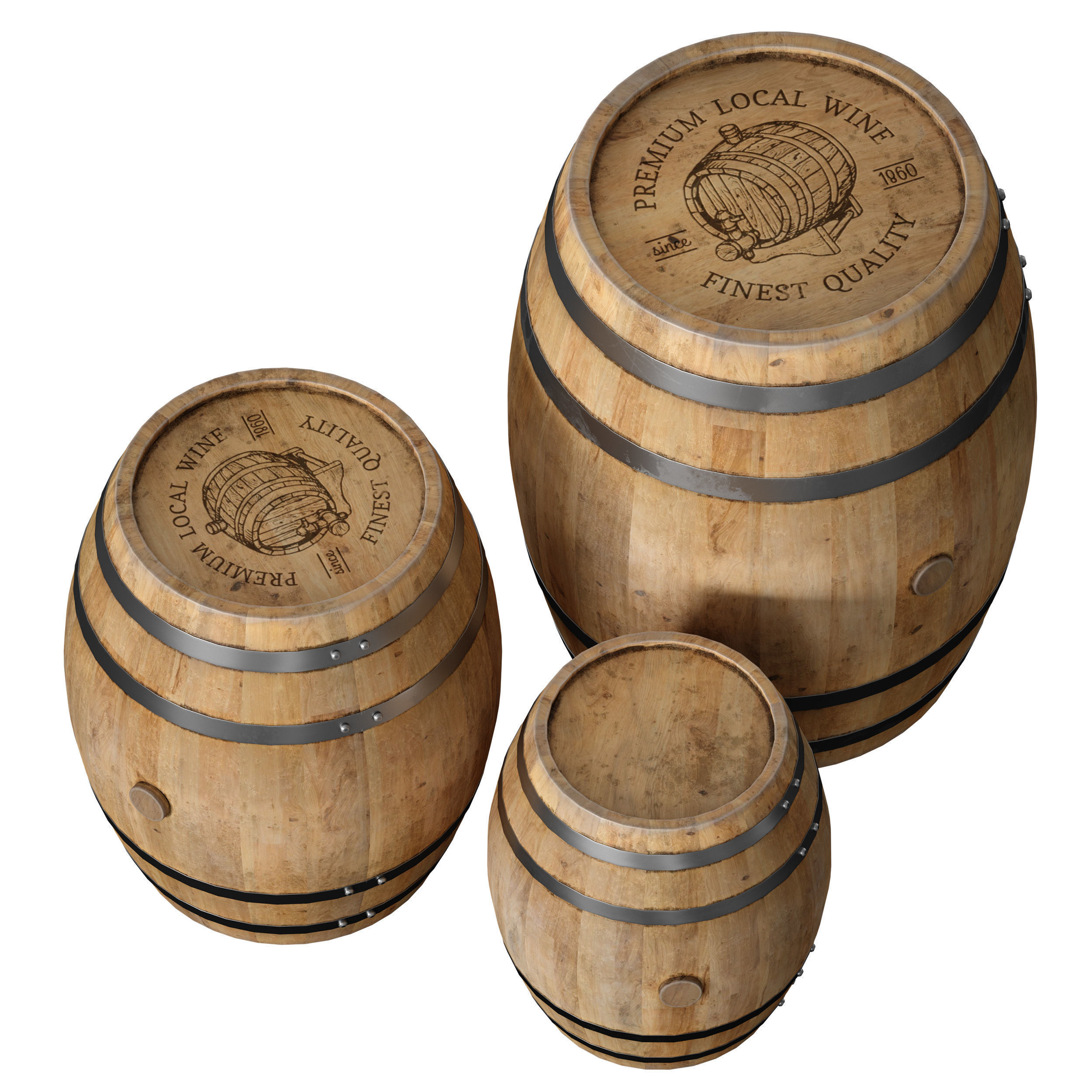 Wooden barrels 3D model_2