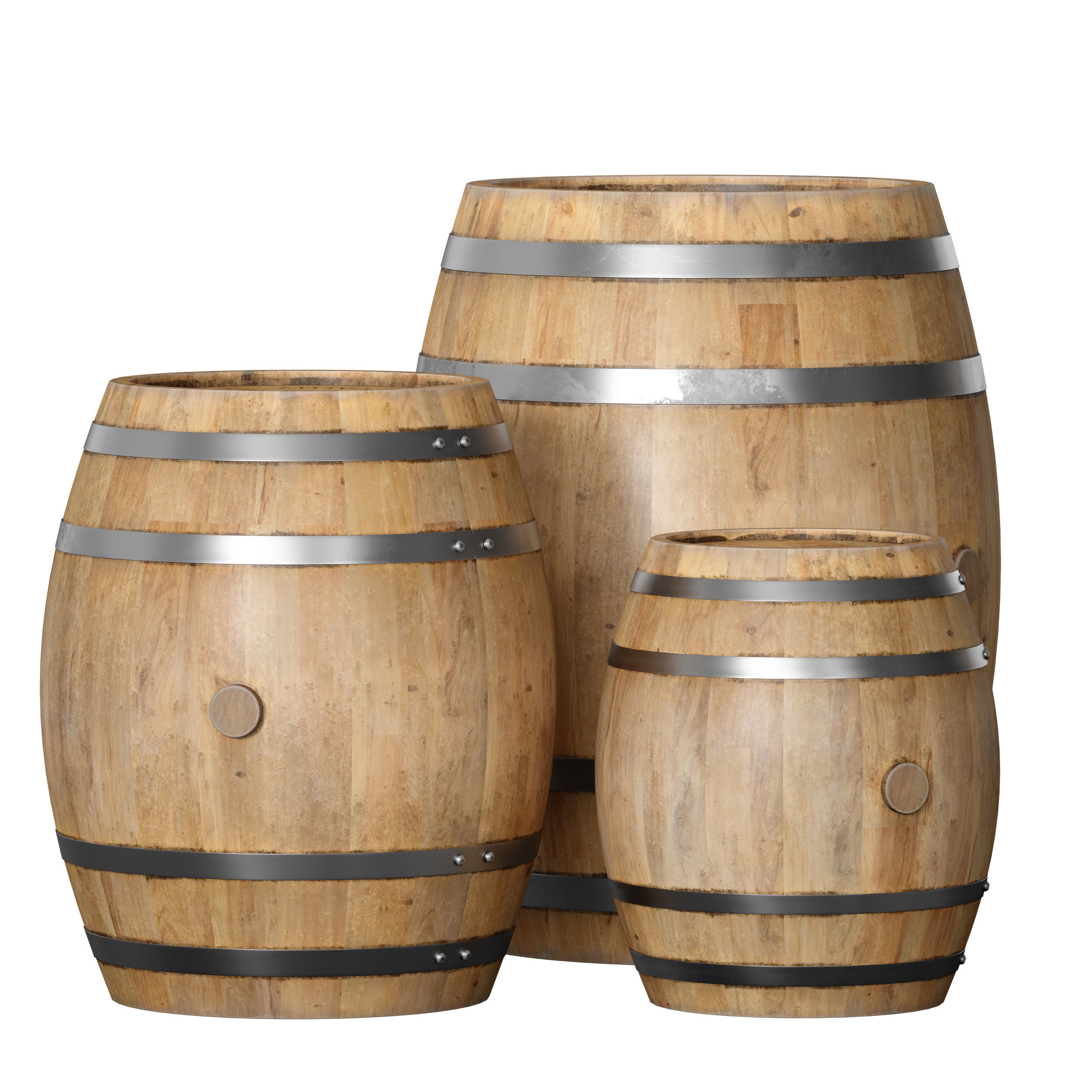 Wooden barrels 3D model_1
