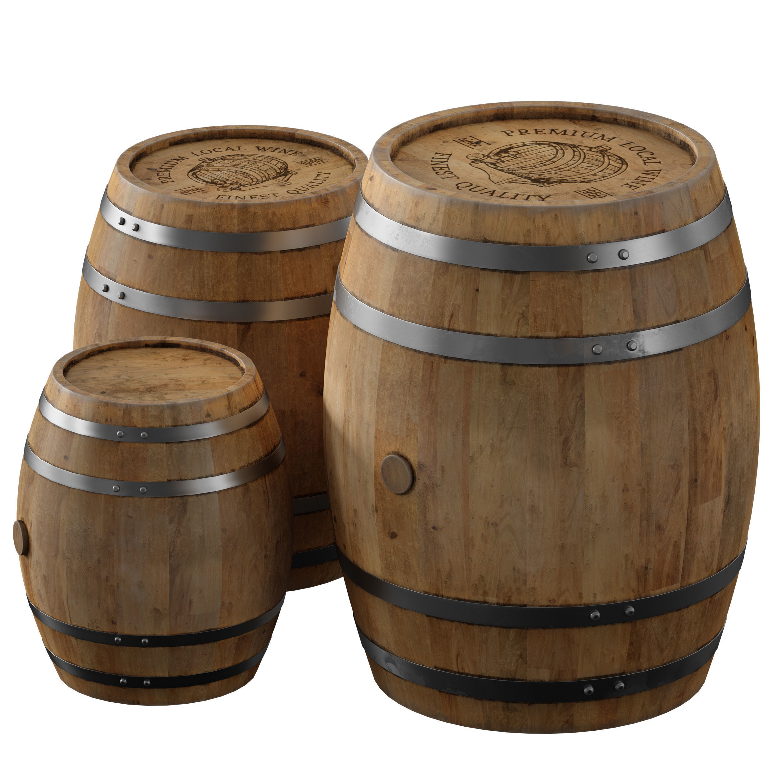 Wooden barrels 3D model_3