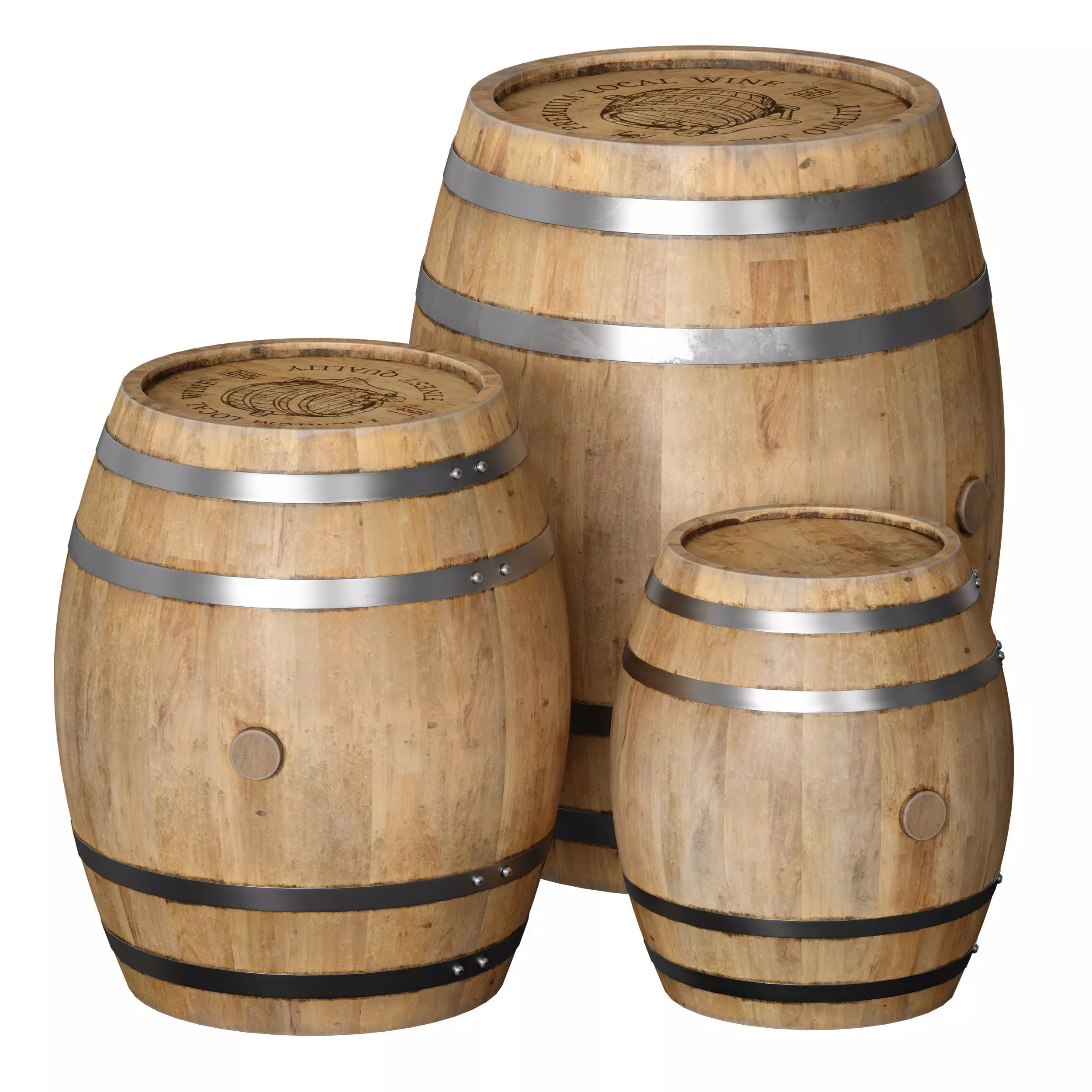 Wooden barrels 3D model_0