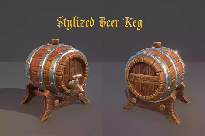 Stylized Beer Keg Low-poly 3D model