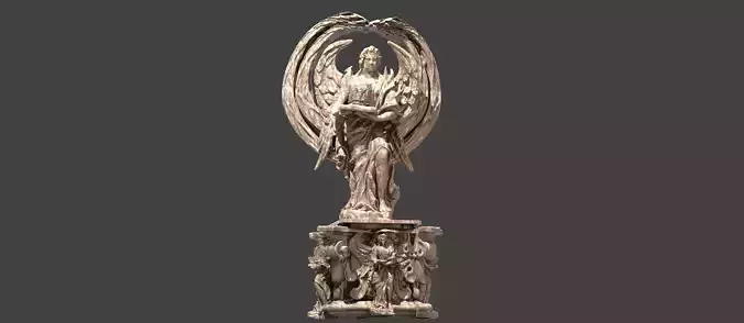 Medieval Stone Angel Christmas Wreath Statue 