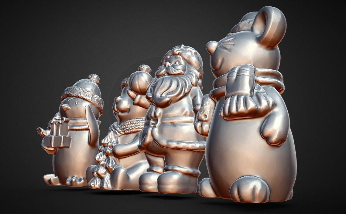 5  Christmas statues  Santa mouse bear  penguin top hat snowman 3D print model_2