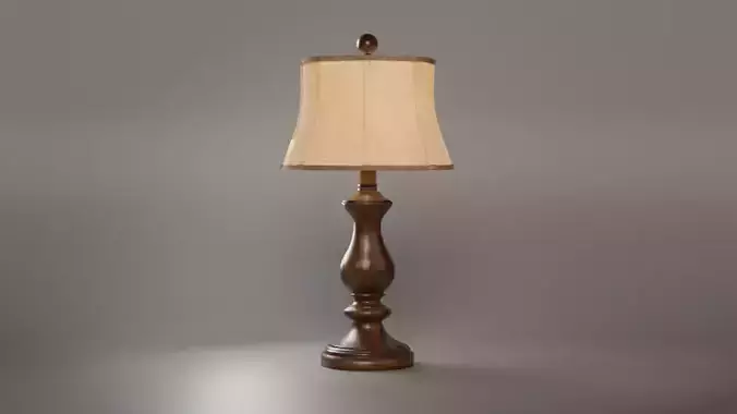 Retro Wooden Table Lamp with Fabric Shade 3D Model