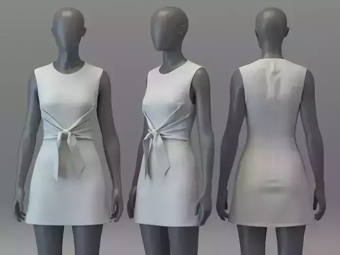 Mini Satin Dress with Waist Tie