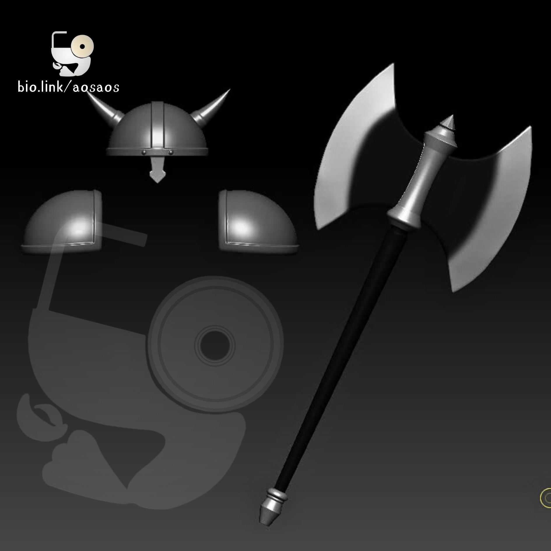 EISEN Frieren Helmet Axe Shoulder Armor Cosplay Prop STL OBJ 3D print model_3