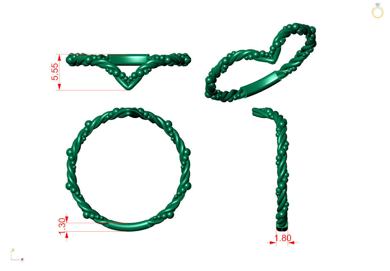 Chevron V shape twisted ring 3D print model_6