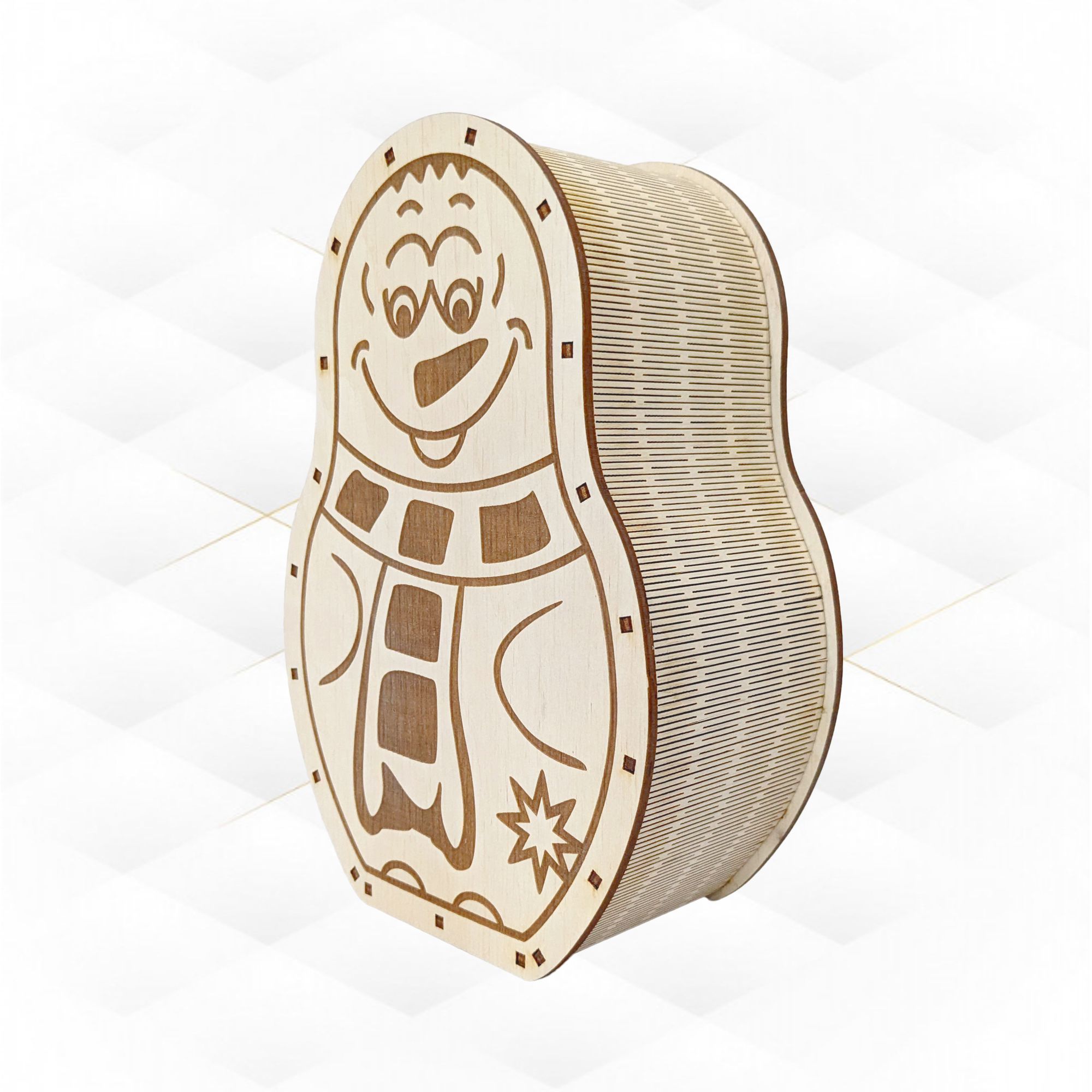 Christmas Snowman Coin Box laser cutting design piggy bank 3D print model_2