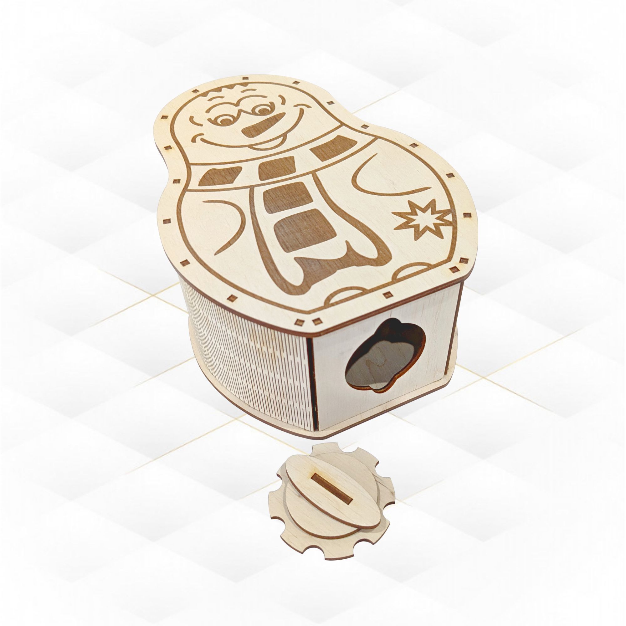 Christmas Snowman Coin Box laser cutting design piggy bank 3D print model_4