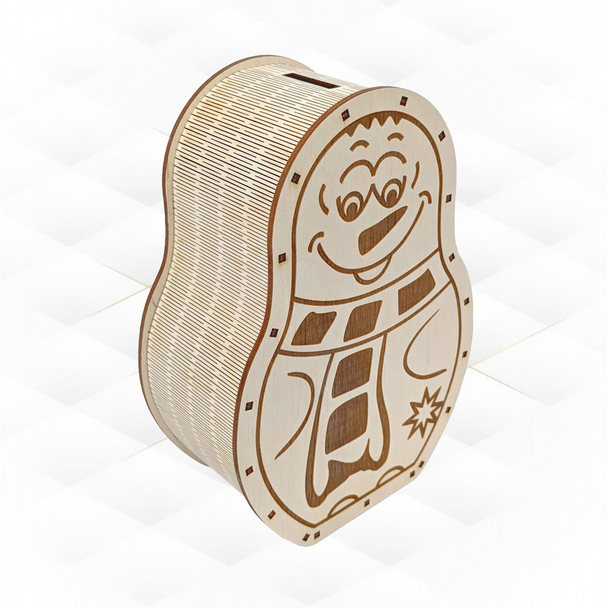 Christmas Snowman Coin Box laser cutting design piggy bank 3D print model_1