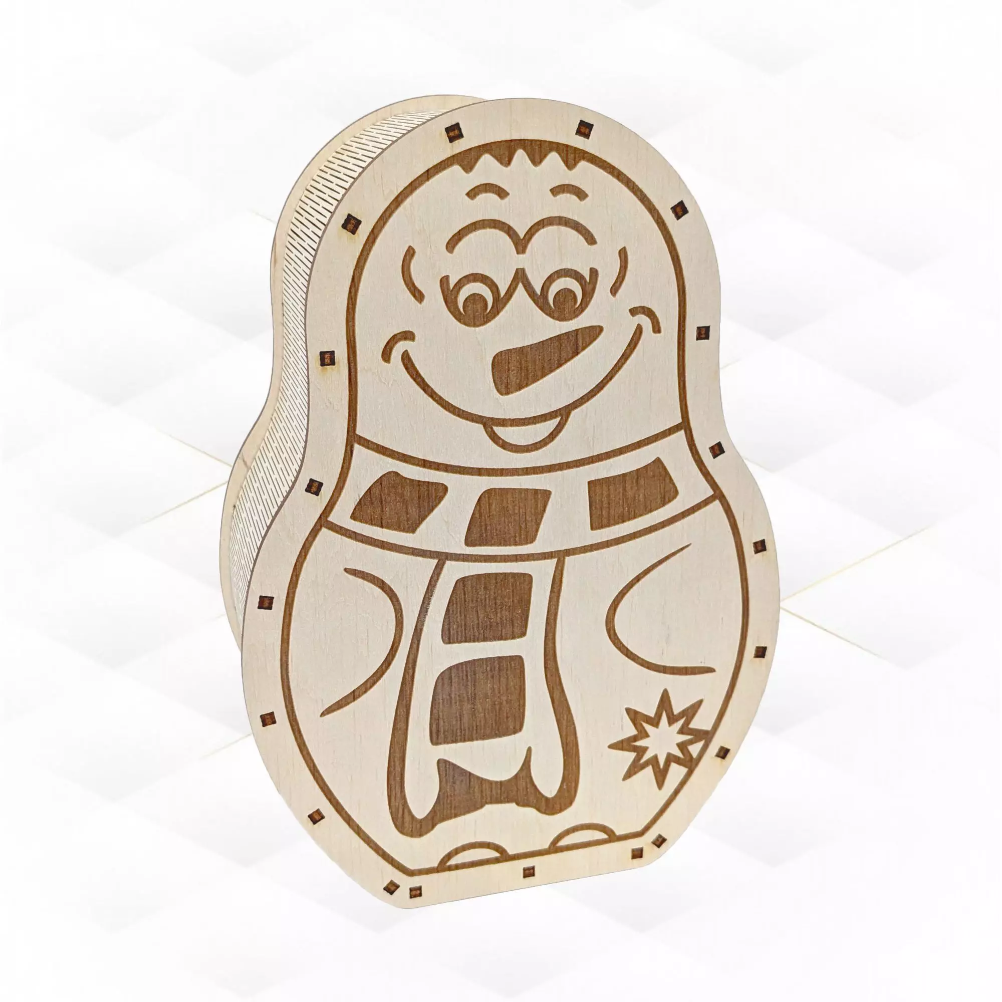 Christmas Snowman Coin Box laser cutting design piggy bank 3D print model_0
