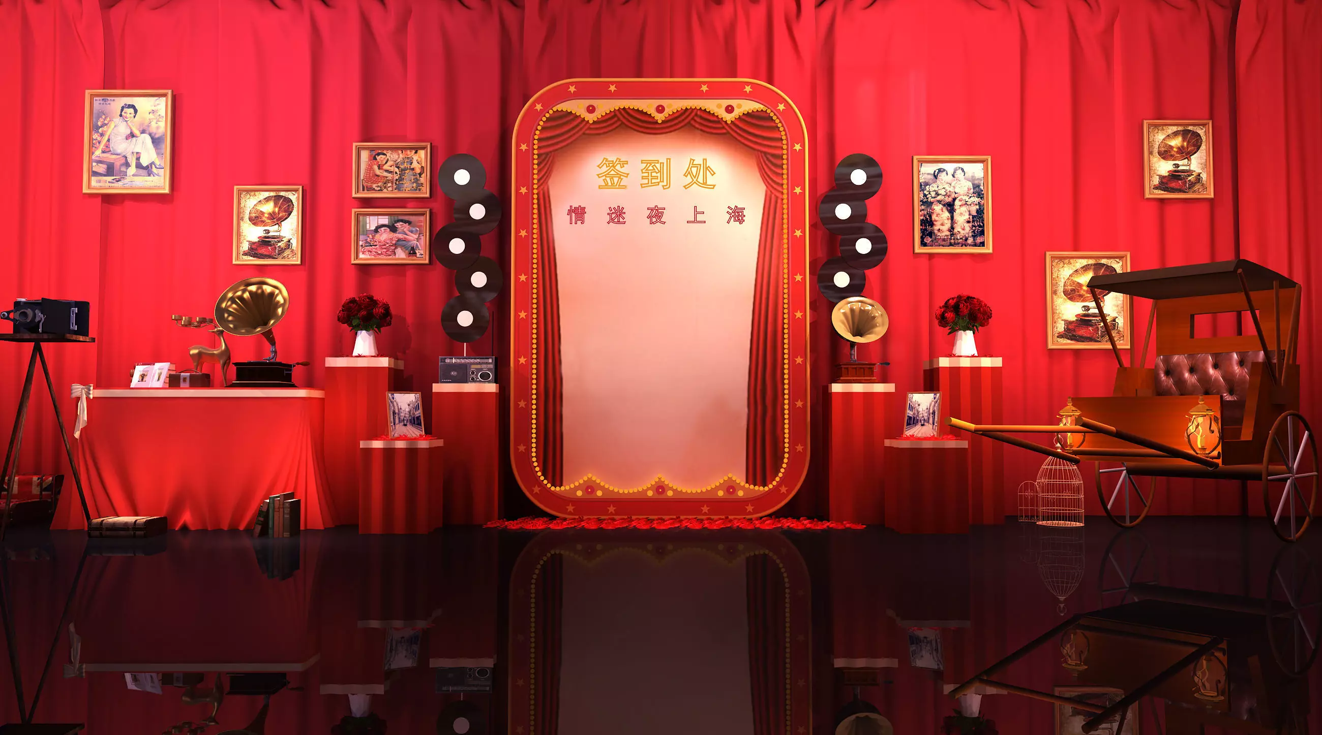 Vintage Scene Setting in Shanghai at Night 3D model