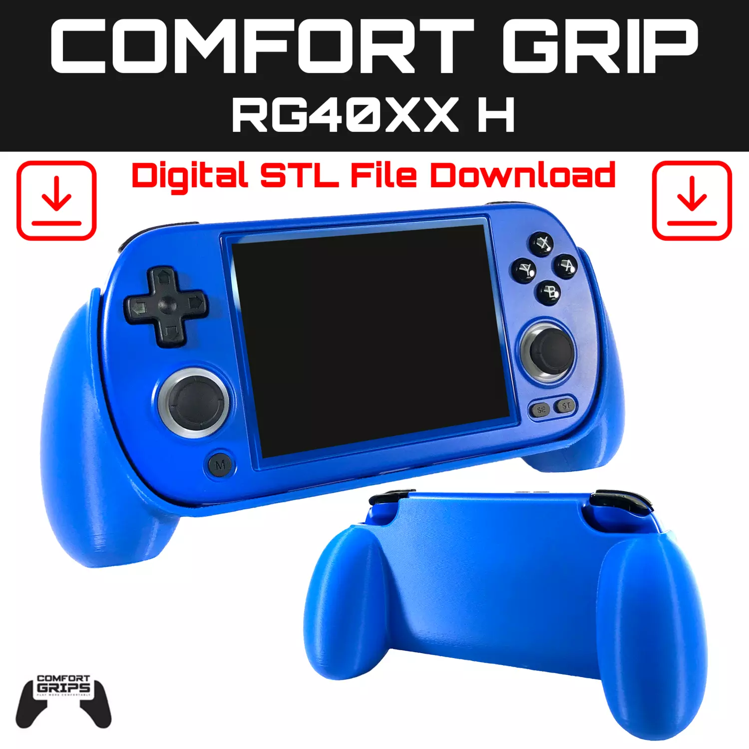 Anbernic RG40XX H Comfort Grip Case and Screen Guard 3D print model_0