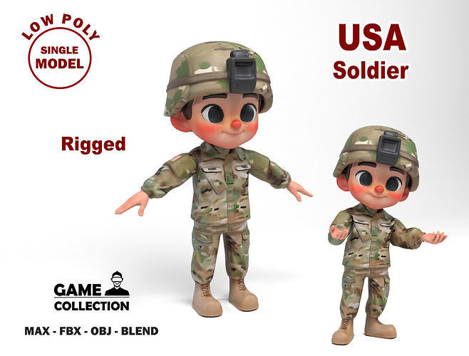 North american soldier Low-poly 3D model