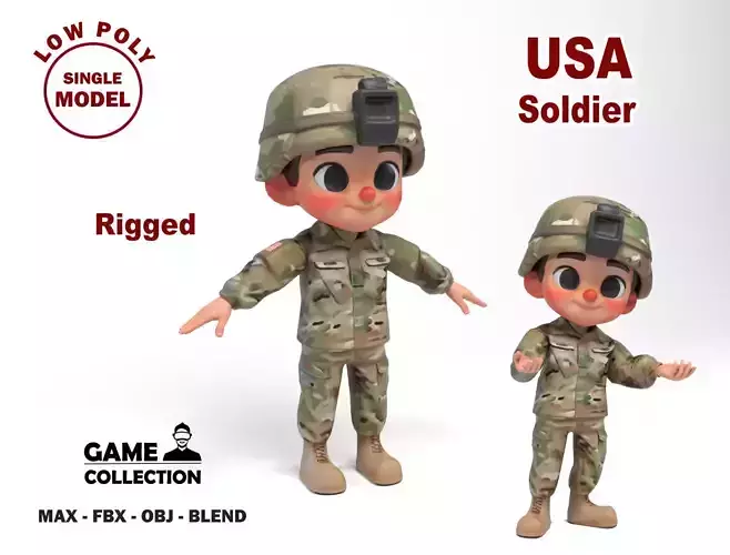 North american soldier Low-poly 3D model