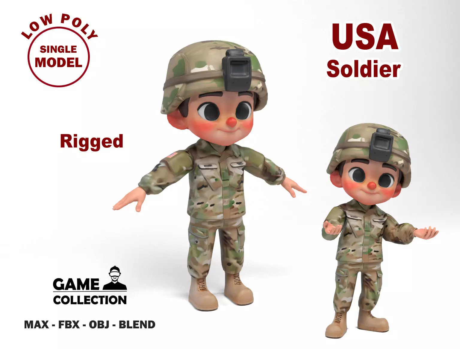 North american soldier Low-poly 3D model_0