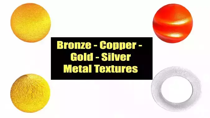 4 PBR Textures - Bronze - Copper - Gold - Silver Texture - 4k