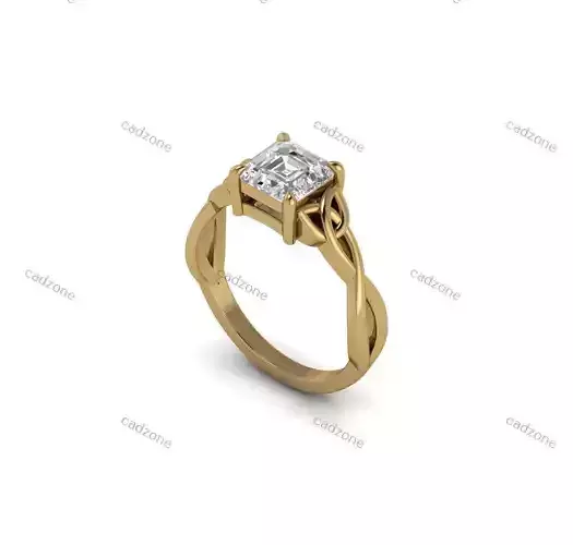 Elegant Celtic Knot Ring with Emerald Cut Diamond 3D Model