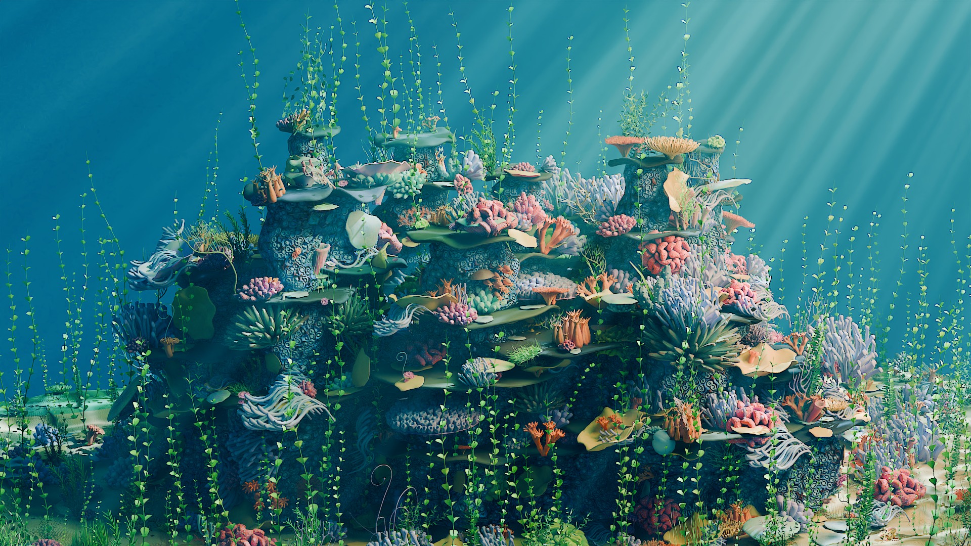 Blender Sea Coral Reef Geometry Node with Water Shader Setup 3D model_7